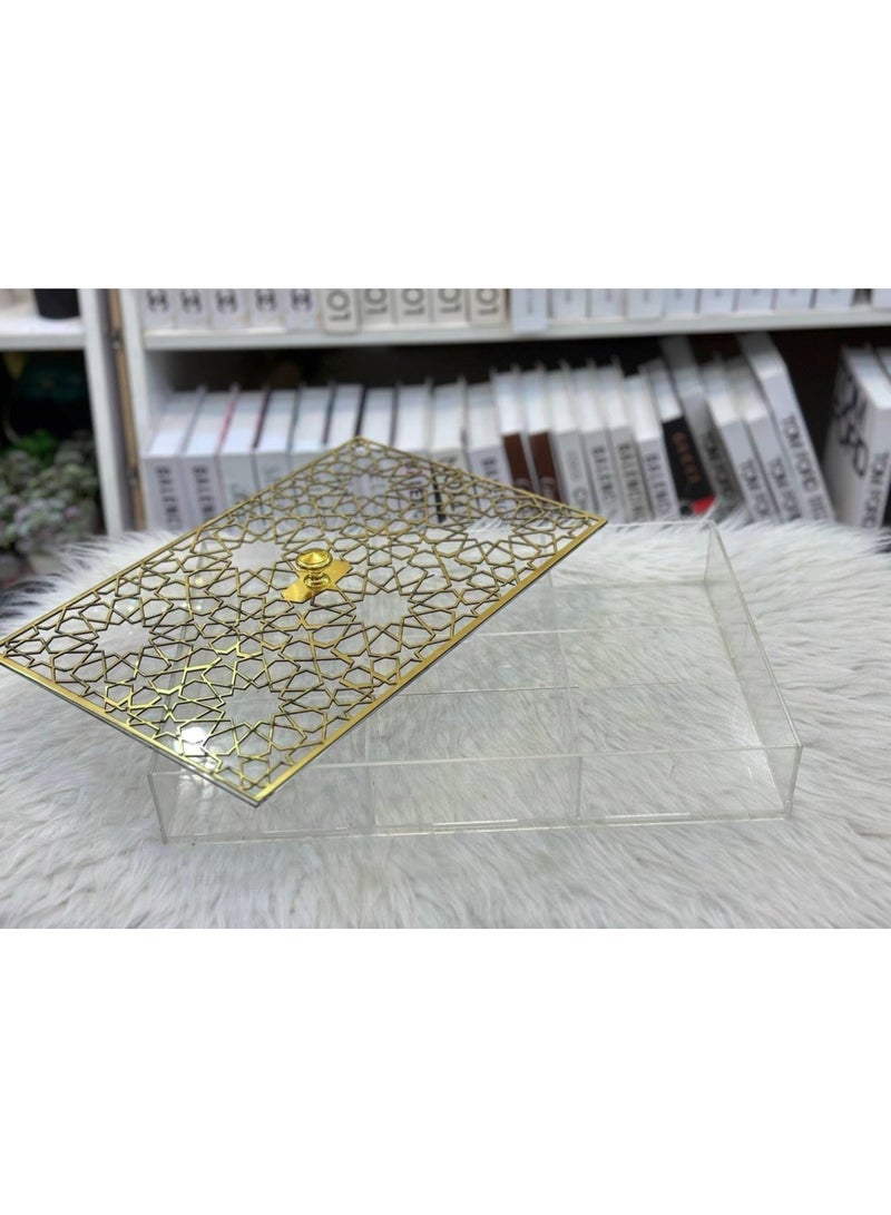 إيباسكت علبة تقديم للمكسرات والكحك والتسالى من الاكليريك عالى الجودة مقاس (36*24سم)  (ذهبى*شفاف) - Image 2